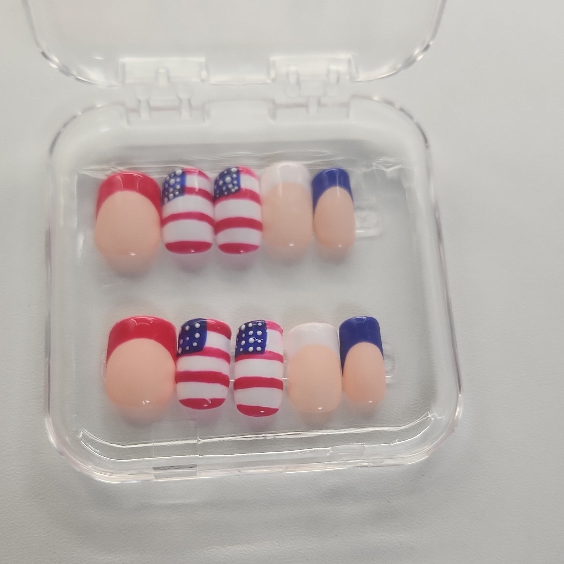 USA Theme French Pre-Designed Press-On Nails, Red/White/Blue/Beige, Finger