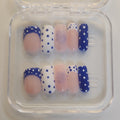 Polka Dot French Pre-Designed Press-On Nails, Blue/White/Pink, Medium Square