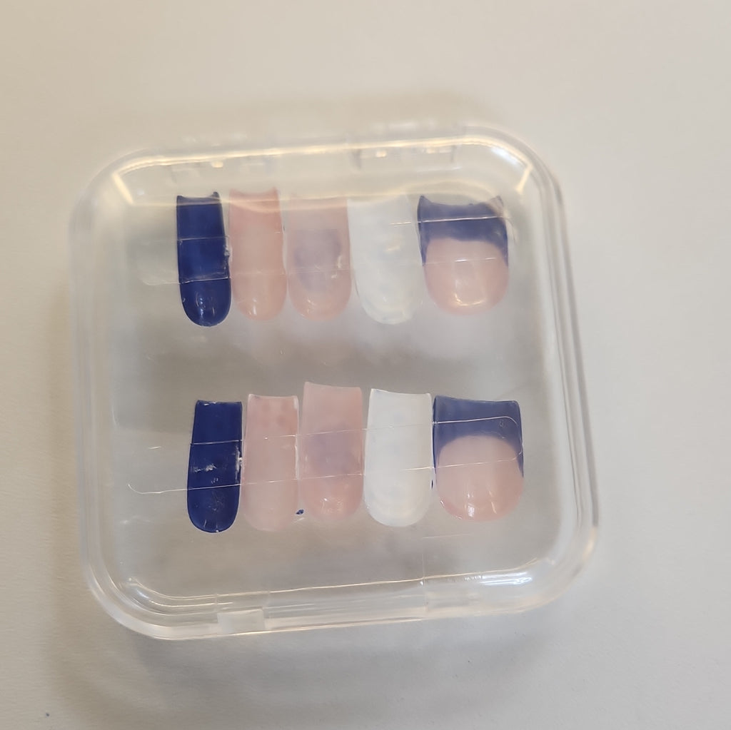 Polka Dot French Pre-Designed Press-On Nails, Blue/White/Pink, Medium Square