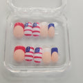 USA Theme French Pre-Designed Press-On Nails, Red/White/Blue/Beige, Finger