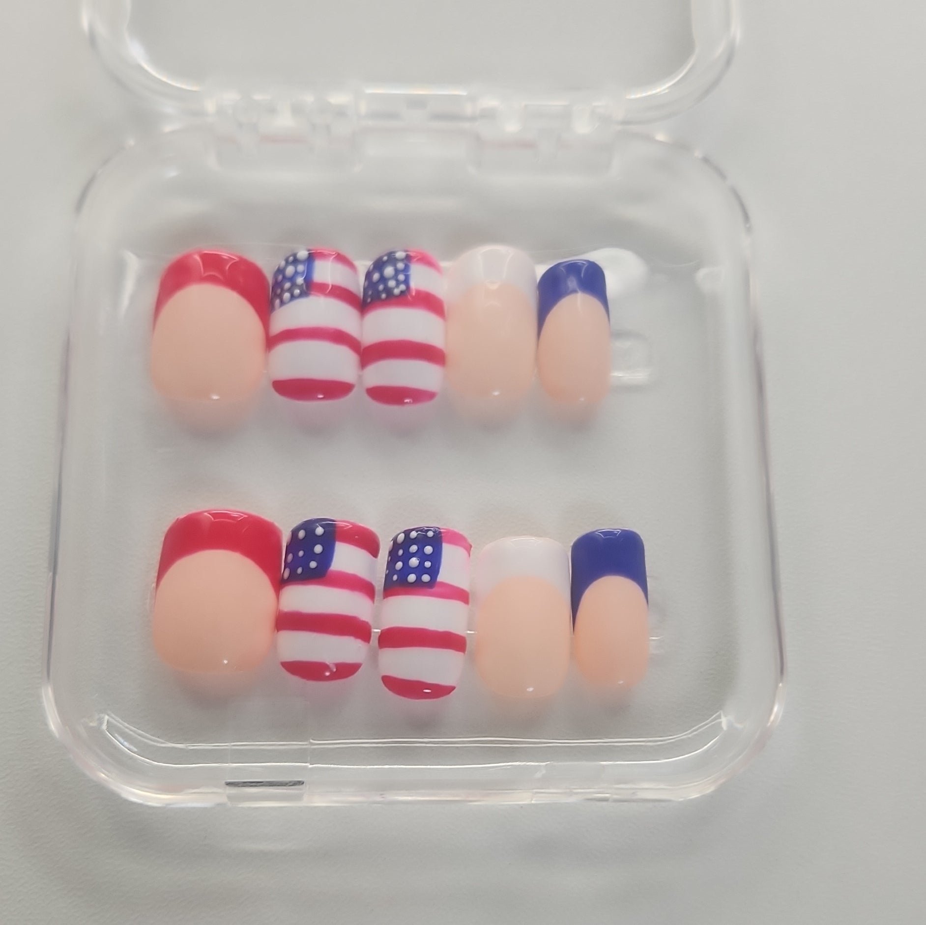 USA Theme French Pre-Designed Press-On Nails, Red/White/Blue/Beige, Finger